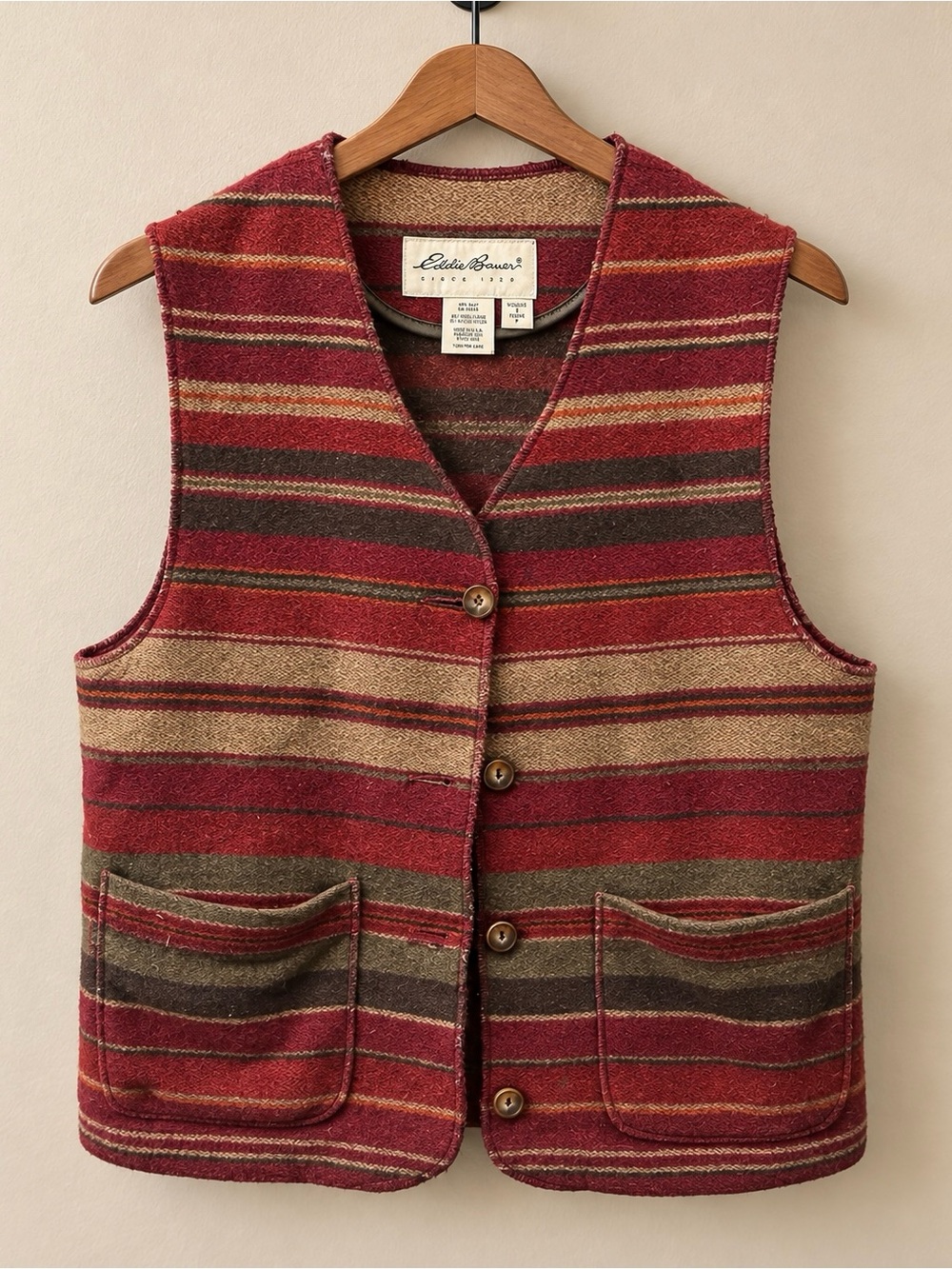 Eddie Bauer Red and Brown Striped Wool Vest
